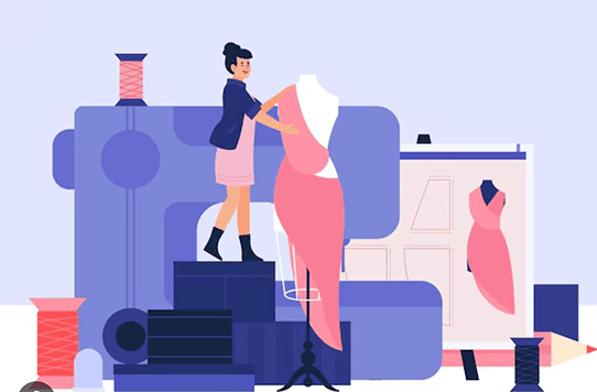 Designers collaborating on fabric